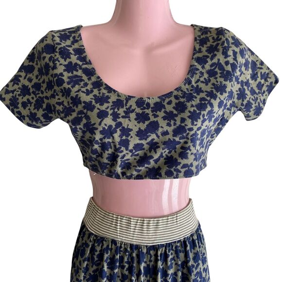 Esprit Crop Top Pants Set Womens Large Medium Floral Made In USA 2 Piece Out - Picture 3 of 6